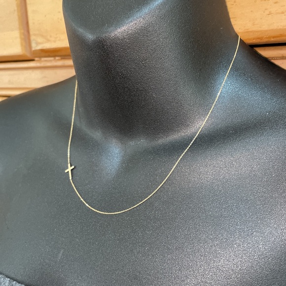 Solid Stamped Real Genuine 14K Yellow Gold Religious Sideways Cross Necklace - Picture 12 of 14